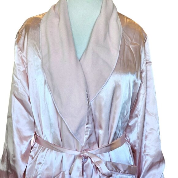 Vintage‎ 90s Light Pink Satin Long Robe Fleece Lined Womens M/L Ankle Length - Picture 2 of 12